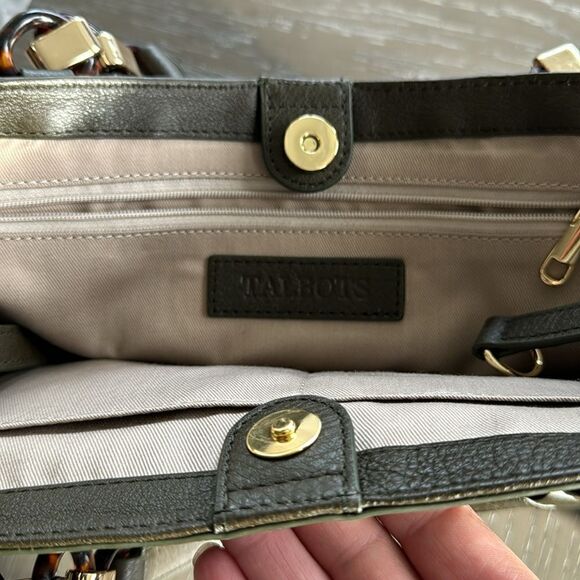 TALBOTS Soft Pebbled Leather Satchel Crossbody Shoulder Bag Olive Green Purse - Picture 15 of 16